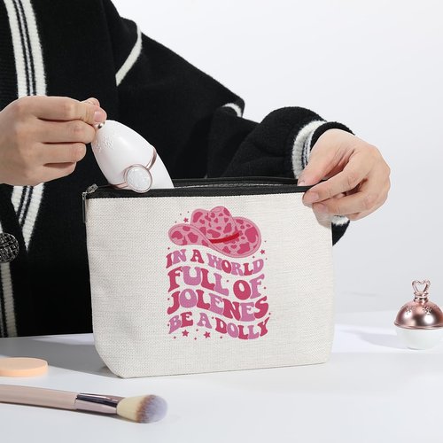 Country Pink Dolly Theme Makeup Bag Pouch Country Music Lover Gift Western Hat Singer Dolly Fans Gift Stuff Country Song Cosmetic Bag Country Album Bag Country Festival Merchandise