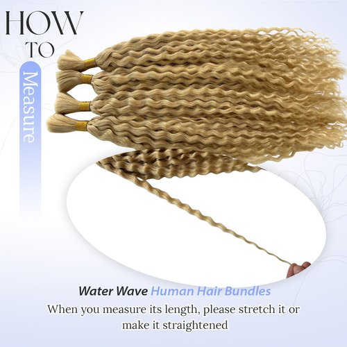 Blonde Human Braiding Hair 18 Inch Deep Water Wave Boho Human Hair for Braiding Color #24 Light Blonde Bundles 100% Burmese Human Hair for Boho Braids Two Bundles 100G Weft and Wavy Curly Bulk Hair