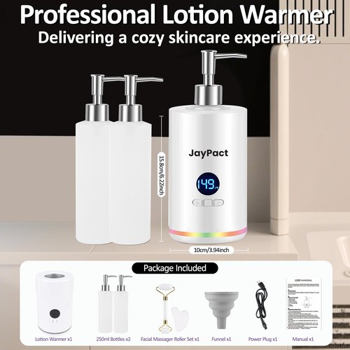 JayPact Oil Warmer for Massage, Massage Oil Lotion Warmer with Roller & Gua Sha Set for Spa, Body Oils Heater with Two Oil Bottle Dispenser, Portable Body Oil Warmer, Adjustable Temperature(86-149°F)