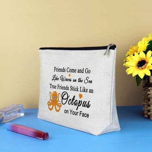 Friendship Makeup Bag Funny Best Friend Gift for Women Octopus Lover Gift for Sister Travel Cosmetic Bag Long Distance Friendship Present Birthday Graduation Present for Best Friends Bestie Sister