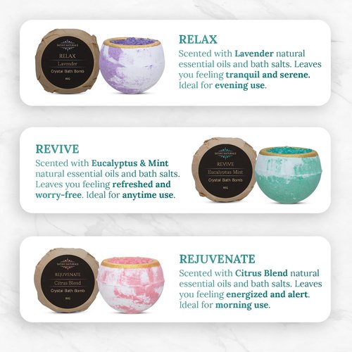 Crystal Bath Bombs Gift Set (6 Pack) – Aromatherapy Bath Bombs with Bath Salts. Lavender, Eucalyptus Mint & Citrus - Relaxation Gifts for Women, Self Care Gifts for Women & Men, Stocking Stuffers