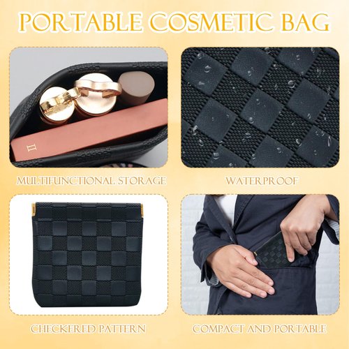 2 PCS Small Makeup Bag for Women, Small Pouches for Purse,Mini Checkered Cosmetic Bag Waterproof Pouch for Travel Storage bag, for Cosmetics Headphones Jewelry Cosmetic Lipstick Coins (Black, Beige)