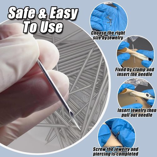 Piercing Kit - Judero 66Pcs Piercing Kit Includes Mixed 50Pcs Ear Nose Piercing 12G 14G 16G 18G 20G Hollow 6Pcs Piercing Discs 6Pcs Clean Tools 4Pcs Gloves for Ear Nose Navel Nipple Lip Tongue Piercing Tools