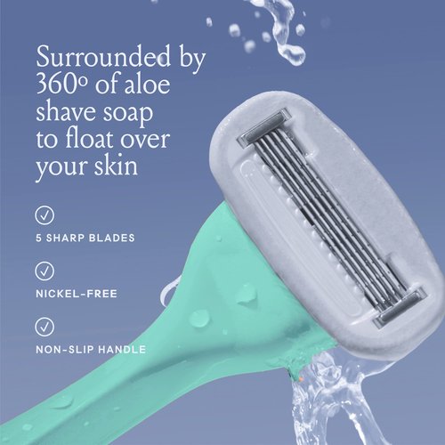 Billie Razors for Women Shave Kit – Women’s Razor + 4 x 5-Blade Razor Refills + Magnetic Holder – Cool Blue & Women’s Razor Refill Blades 5-Blade Cartridges - 4 count