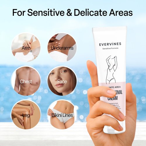 Evervines Hair Removal Cream for Women: Bikini Line Intimate Area Depilatory for Face Legs and Underarms - Gentle Formula for Home and Travel Use - Includes Scraper (4.2oz)