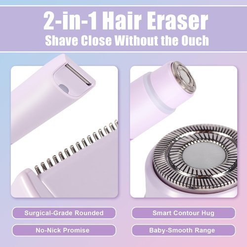 Yinnovay Bikini Trimmer for Women, Electric Razor and Dual Head Shaver for Women, 2-in-1 Waterproof Painless Trimmer & Shaver for Bikini Area, Face, Legs and Body, Sensitive Skin Safe