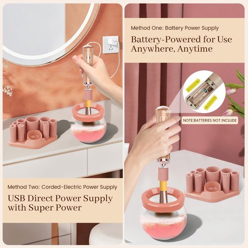 RICRIS Electric Makeup Brush Cleaner and Dryer Machine - Super Fast Clean and Dry Make Up Brushes - Automatic Cosmetic Brush Spinner Washer Tools