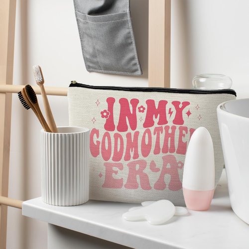 RYYCDOI In My Godmother Era Makeup Bag, Godmother Mother's Day Gifts, Godmother Gifts from Godchild, Pink Godmother Makeup Bag Cosmetic Pouch