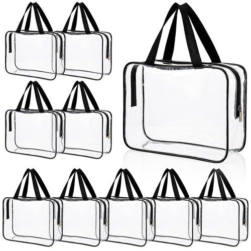 SynHHergyx 10 Pack Large Clear Makeup Bag Clear Toiletry Bag with Zipper and Handle Travel Cosmetic Tote Pouch PVC Plastic Zipper Case Organizers