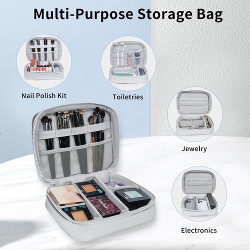 Cuteseason Shiny Puffy Makeup Bag Large Capacity Travel Water-proof Toiletry Bag Drop-proof Digital Product Organizer (Purple, L and M)