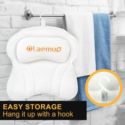 Olaemuo Bath Pillow Luxury Bathtub Pillow, Comfortable Bath Tub Pillows for Tub Head Neck Back Support, Shower Pillows for Tub, Bath Tub Pillow Headrest with Strong Suction Cups, Spa Accessories-White