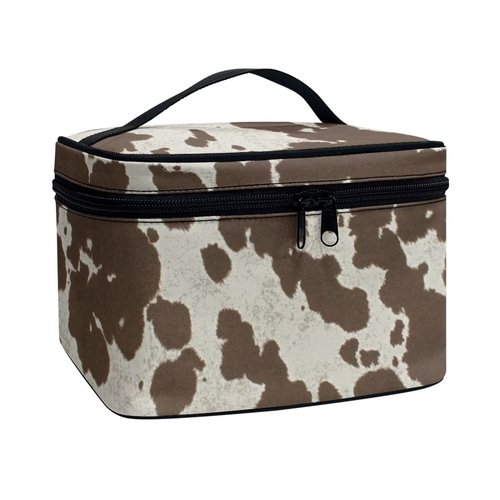JEOCODY Cosmetic Bags for Women Cow Print Travel Makeup Train Case Large Makeup Organizer Bag Women Travel Cosmetic Cases Portable Cosmetic Bag Toiletry Bags for Girl with Handle
