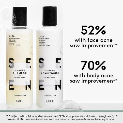 SEEN Travel Trio, Fragrance Free - Non-Comedogenic & Blow-Out Hair Cream, Shampoo & Conditioner Set- Reduces Frizz- Heat Protectant- Safe for Sensitive & Eczema Prone Skin