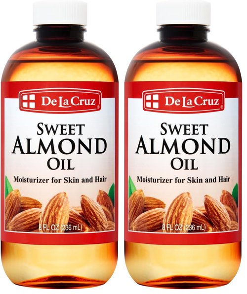 De La Cruz Sweet Almond Oil - Expeller Pressed Almond Oil for Skin and Hair 8 FL. OZ. (236 mL) (Pack of 2)