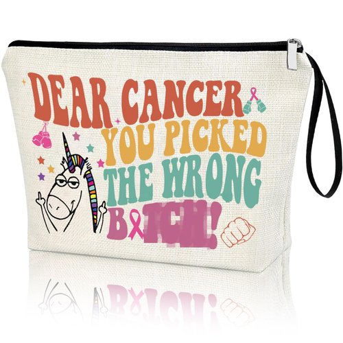 Creakraft Inspirational Gifts Fight Cancer Gift For Girl Women Cancer Awareness WCD World Cancer Day Bag Inspirational Gifts Survivor Incentive Gifts Breast Cancer Gifts Chemo Gifts Makeup Bag