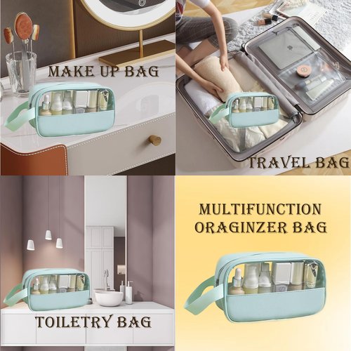 HUTUYIYI Clear Makeup Bag, Portable Travel Toiletry Cosmetic Bag Case for Women, TSA Approved Transparent PVC Waterproof Clear Pouch for Travel Essentials for Women - Sea Green