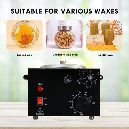 FHATSJ Professional Wax Warmer with Adjustable Temperature for Hair Removal - Electric Melted Wax Beads Heater for Women (Black Single Pot)