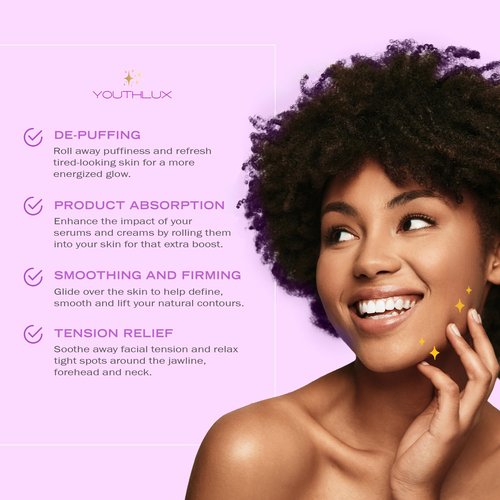 YOUTHLUX Radiance Roller – Germanium Stone Facial Massage Tool for Lifting, Sculpting, De-Puffing, Glow Boost, Energizing & Cooling Effect (Purple)