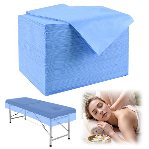100 Pcs/Pack Disposable Bed Sheets, 31" x 71" Non Woven Massage Table Sheets Covers for Spa, Beauty Salon, Tattoos, Hotels, Travel (Blue)