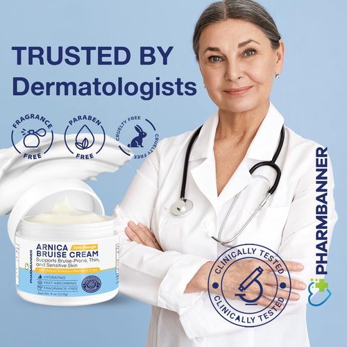 PHARMBANNER Arnica Bruise Cream Extra Strength – Fast-Acting Arnica Montana with Vitamins K, C & E for Bruising, Swelling, Discoloration & Thin Skin – Hydrating Moisturizer for Face & Body – 4 oz