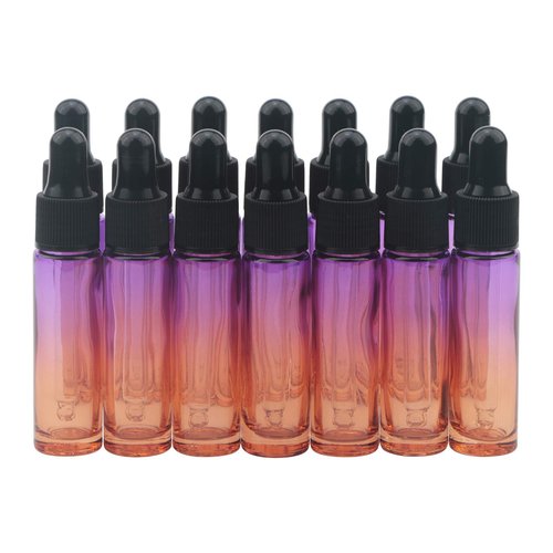 Ellbest 14pcs 10ml Essential Oil Glass Dropper Bottle Colorful Glass Vilas with Eye Dropper for Travel, Carrying Outside (Purple Orange Gradient)