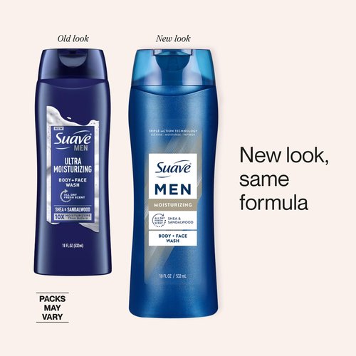 Suave Men Ultra Moisturizing Body & Face Wash, Shea & Sandlwood Scent, No Parabens, No Phtahaltes, 18 Oz Pack of 6