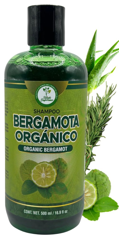 HIGH SUPREME Shampoo organic bergamot (16.9 fl oz) with aloe vera & rosemary SHAMPOO ORGANICO BERGAMOTA con Sabila & Romero Cont. net. 500 ml (Pack of 2)