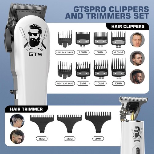 GTSPro Hair Clippers for Men, Clippers and Trimmers Set, Barber Clippers, Electric Hair Trimmer with Box, Gifts for Men White