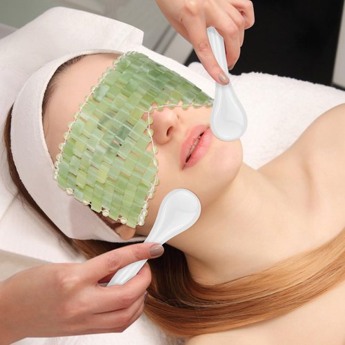 LazyGa 4 Pcs Jade Eye Mask & Skin-Safe Glass Facial Massage Tool, Jade Cooling Mask & Gua Sha Therapy Roller for Skincare Relieve Puffiness, Anti-Aging, Stress Relief