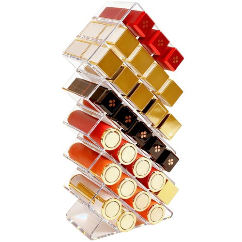 Nimiah Lipstick Organizer Holder 28-Slots - Stackable Clear Fish Shape Lipstick Tower for Vanity, Countertop, Desktop - Space-Saving Storage Holder for Lip Gloss, Makeup Brushes