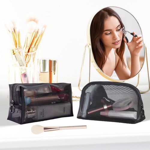 8 Pieces Mesh Makeup Bag Set,Cosmetic Bags Make up pouch,Portable Clear Travel Toiletry Makeup Kit Bag Organizer Mesh Zipper Pouch Purse Beauty Storage Bags for Home Office Travel Accessories(Black)