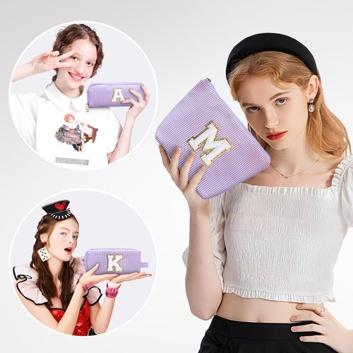 YOOLIFE Bridesmaid Gifts for Wedding Day, Bridesmaid Gifts | Bridesmaid Proposal Gifts Unique Gifts | Preppy Makeup Bag 30th Birthday Gifts for Her | Makeup Organizer Bag Preppy Stuff C- Purple