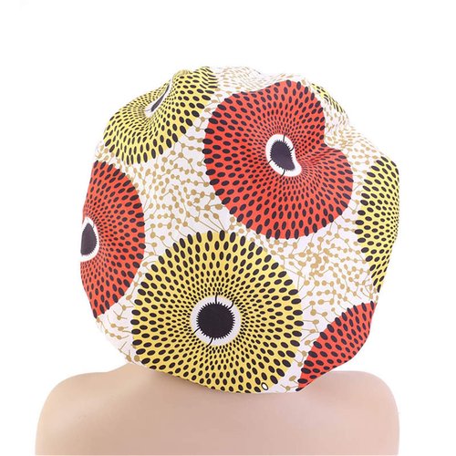 Qianmome Women Double-Layer Extra Large Print Satin Bonnet Sleep Cap African Pattern Fabric Ankara Bonnets