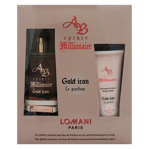 Lomani AB Spirit Millionaire Le Parfum Gold Icon for Women - 2 Pc Gift Set 3.3oz EDP Spray, 3.3oz Body Lotion