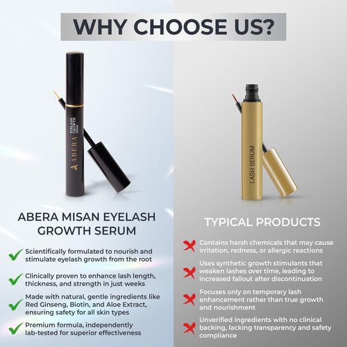 Abera Misan Eyelash Growth Serum – Natural Lash Booster with Red Ginseng, Biotin & Omega 3-6-9 – Fuller, Longer, Thicker Lashes – Safe for Sensitive Eyes (1 Box)
