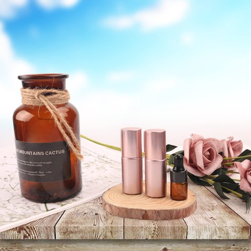 BOSMIOW 10Pcs Essential Oil Roller Bottles,5ml Pink Glass Roll-on Bottles with Stainless Steel Roller Ball for Perfume Sample,Deodorant,Lotion