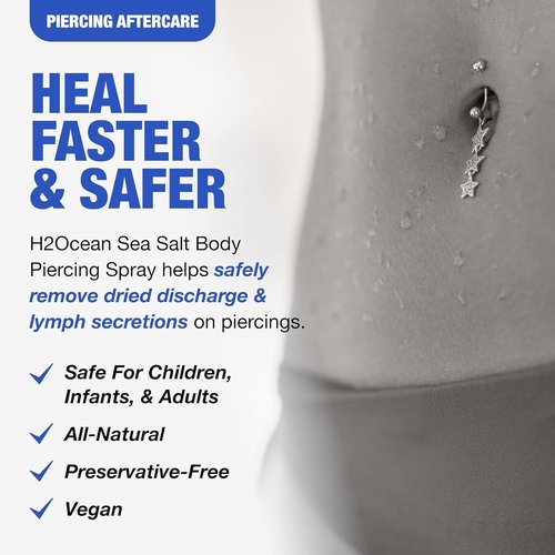 H2Ocean Sea Salt Body Piercing Spray - Saline Piercing Spray for Piercings & Body Modifications - Drug-, Preservative- & GMO-Free Vegan Piercing Aftercare - 6 oz (Pack of 2)