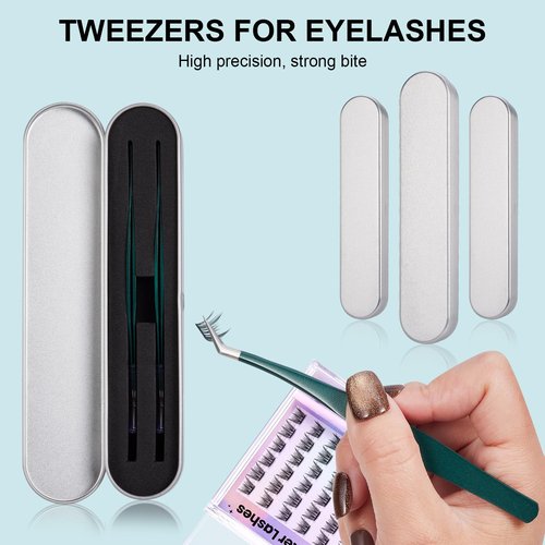 FYB Pointed Tweezers, Professional Lash Extension Tweezers, Lash Tweezers, Fine Point Precision Hair Removal, Stainless Steel Eyelash Tweezer (Dark Green 2 Pcs)