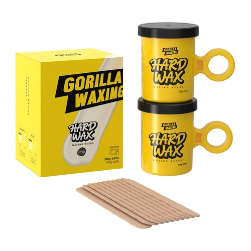 Gorilla Waxing Korean Microwave Hard Wax Beads, Stripless and Tweezeless, Microwaveable Reusable Cups, Gentle on Sensitive Skin, Face, Legs, Bikini Line and Full Body Use, Korean Skin Care, 4.9 oz x 2