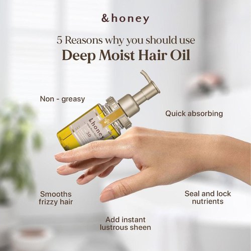 &-honey Deep Moist Hair Oil + Refill Set (100ml + 75ml) – Hydrating Hair Treatment for Dry, Frizzy, Curly Hair – Lightweight, Non-Greasy – Eco-Friendly Refill Pouch