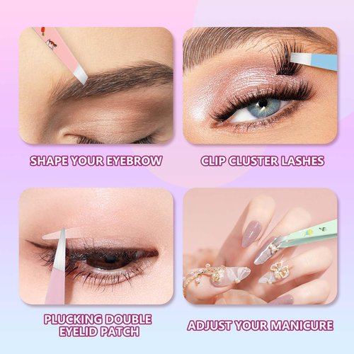 FADLASH Professional Multicolor Tweezers 4Pcs High Precision Stainless Steel Eyebrow Tweezers for Facial Hair, Eyebrow Grooming, Ingrown Hair Splinter Removal Suitable for Women and Men