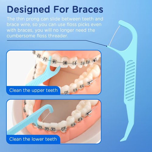 Frehut 600 Count Orthodontic Flossers for Braces - Ortho Dental Floss Picks, 75 Count (Pack of 8), with a Travel Case