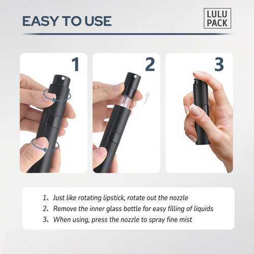 Lulupack Travel Perfume Bottle Refillable - Cologne Spray Atomizer Mini - Small Travel Size Empty Sprayer for Refill Sample Container - Portable Fragrance Decant Dispenser Women Men 10ml 1PCS Black