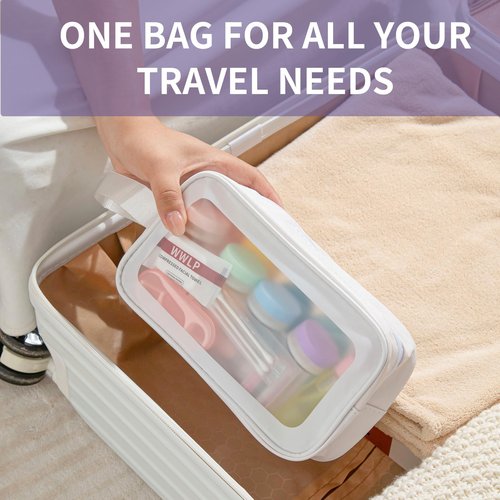lekymo 82PCS Travel Size Toiletries Include 16 TSA Approved Travel Bottles Set, Razor, 30 Cotton Swabs, 20 Dental Floss Picks & 14 Compressed Towels Travel Vacation Essentials for Airplane Men Women