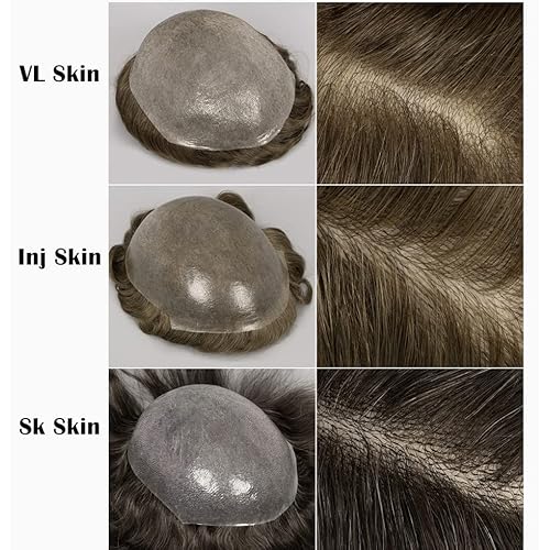 Amiable Men's Toupee - Human Hair Replacement System, Singleknot 0.04mm PU Thin Skin Black Male Hair Unit