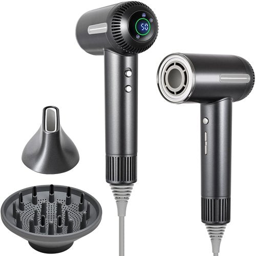 HERLLY Hair Dryer,1600W High Speed Ionic Blow Dryer with Diffuser,Plasma Hair Dryer with Facial Mode(Silver Gray)