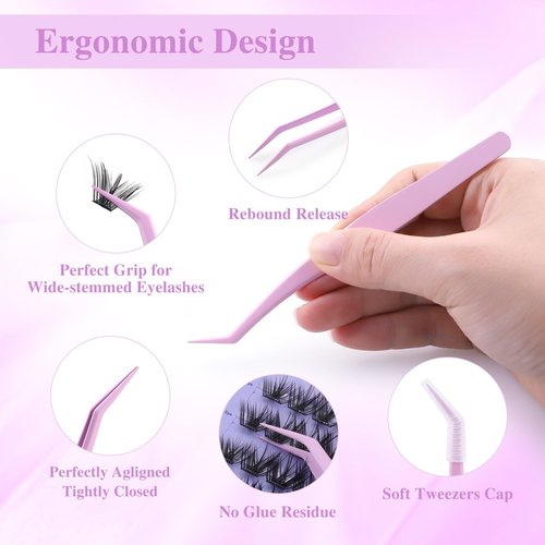 NAGARAKU DIY Cluster Lashes Tweezers, NS-01 Non-stick DIY Tweezers Eyelash Applicator Nano Anti-Stick Coating Precision Pinzas Light Ergonomic for Flawless DIY Lash Extensions Makeup