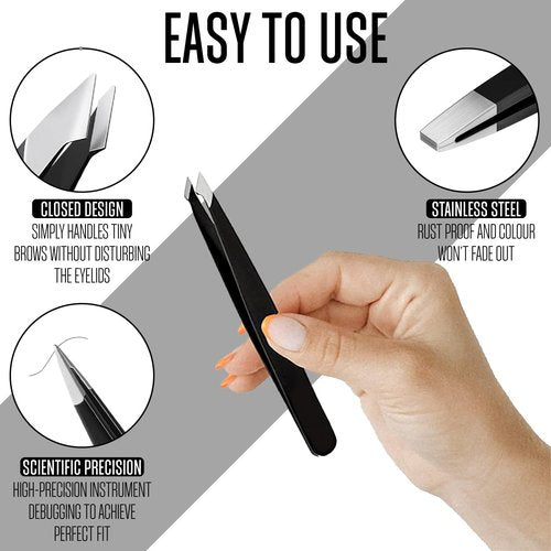 OCBA 4 Pcs Tweezers for Facial Hair Women & Men for Precise Grooming of Eyebrows - Professional Stainless Steel Black Color Coated Eyebrow Tweezers for Ingrown Hair on Nose Ear