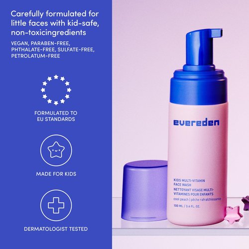 Evereden Kids Face Wash: Cool Peach, 1.7 oz. & Kids Lip Balm, 0.13 oz | Clean and Non-Toxic Products | Multi-Vitamin Skin Care for Toddlers