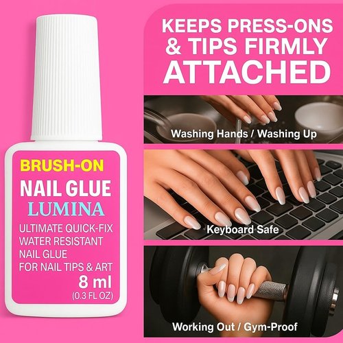 Super Strong Nail Glue for Press Ons - Fake Nails - Brush, Tip applicator, Fast Drying, Long Lasting, Mess Free, Glue Strong, pressons, Gel